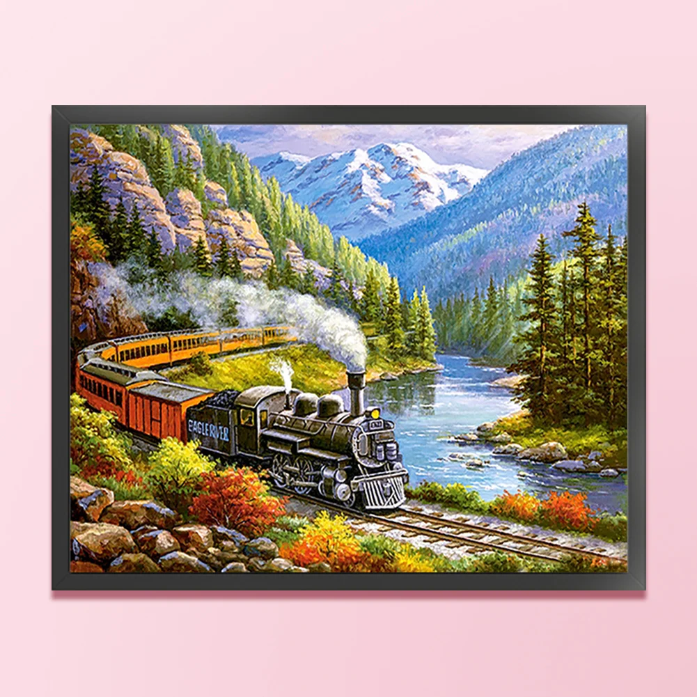 Full Embroidery cotton Thread (11CT) (Printed) Train Cross Stitch Artwork