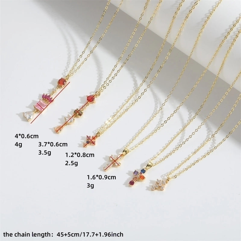 Copper 14K Gold Plated Inlay Cross Zircon Copper Necklaces