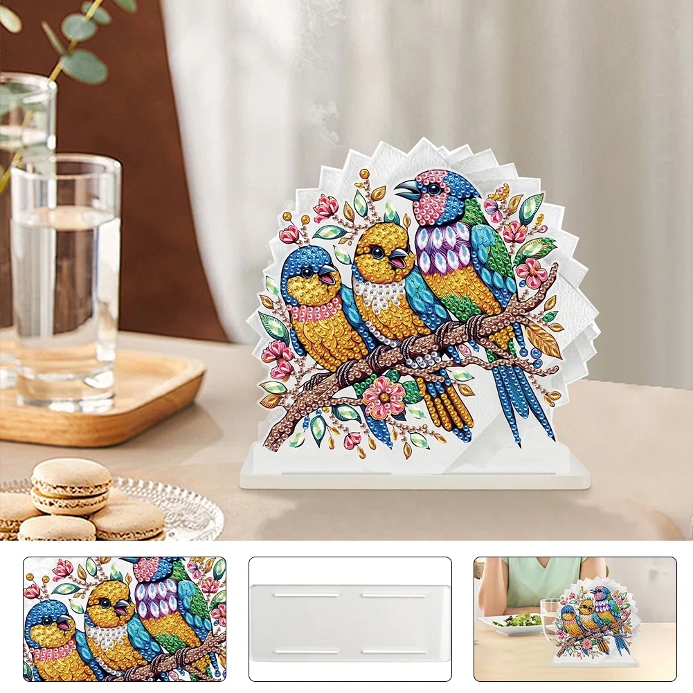 DIY Parrot Diamond Painting Acrylic Napkin Rack Decor for Home Office Decor