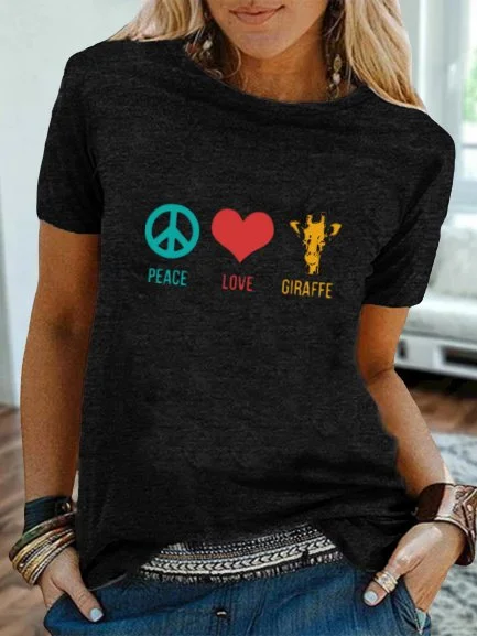 Bestdealfriday Vintage Short Sleeve Giraffe Letter Printed Crew Neck Plus Size Casual Tops 8923806