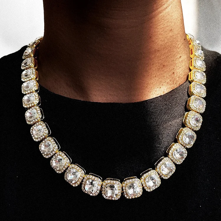 13MM Luxury Clustered Tennis Chain Men Necklace In Gold