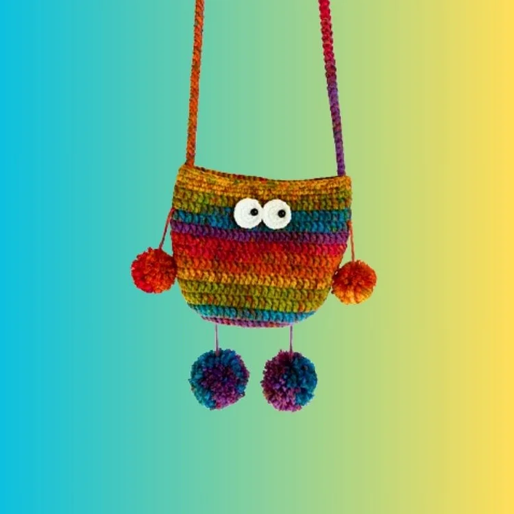 Lulusnow Handmade Multicolor Cute Monster Small Shoulder Bag  Crochet Crossbody Bag