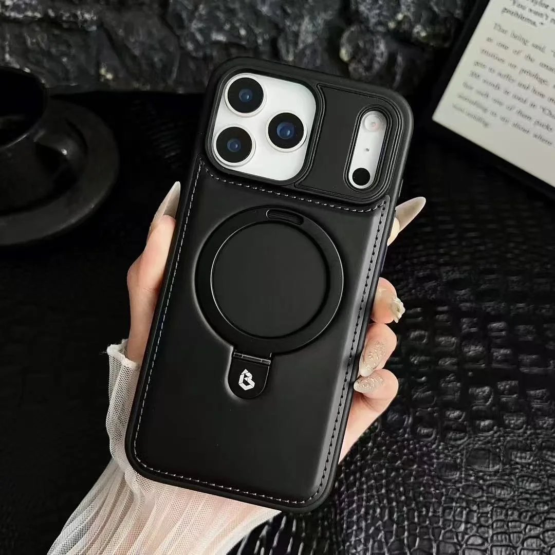 Suitable For Apple 17Promax Magnetic Holder Mobile Phone Case Business Iphone16 High-End Leather 15 Anti-Fall Protective Cover