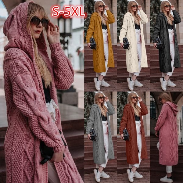 New Arrival Women Fashion Cardigan Hooded Long Sleeve Cardigan Thick Knitted Sweater Cardigan Coat Winter Warm Hooded Cloak Plus Size - Shop Trendy Women's Fashion | TeeYours
