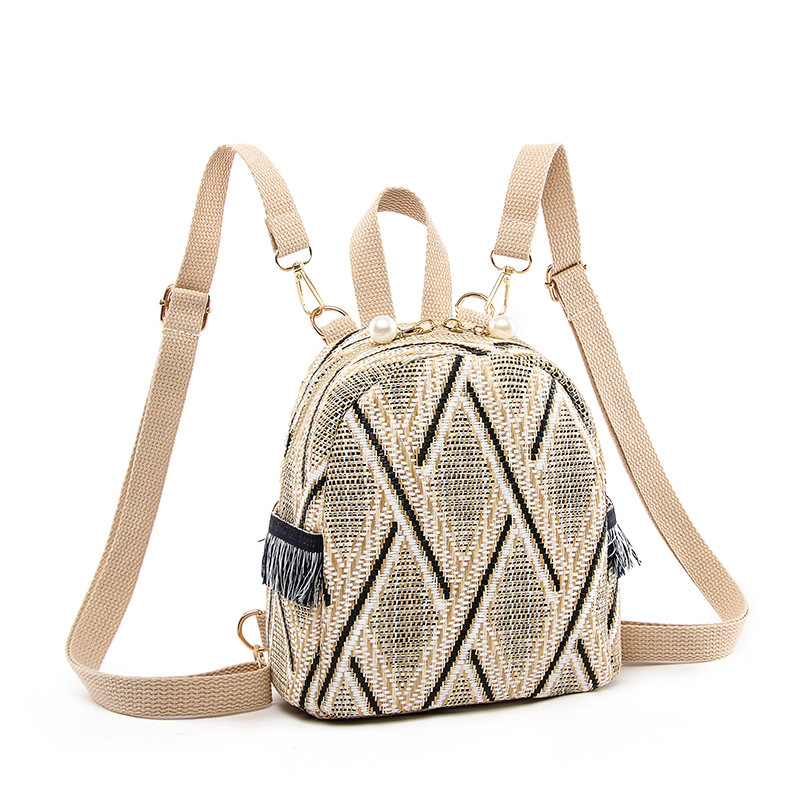 Sportkinds 2025 Fashion New Straw Braided Ethnic Style Hand-woven Personalized Diagonal Backpack Casual Daypacks & Backpacks