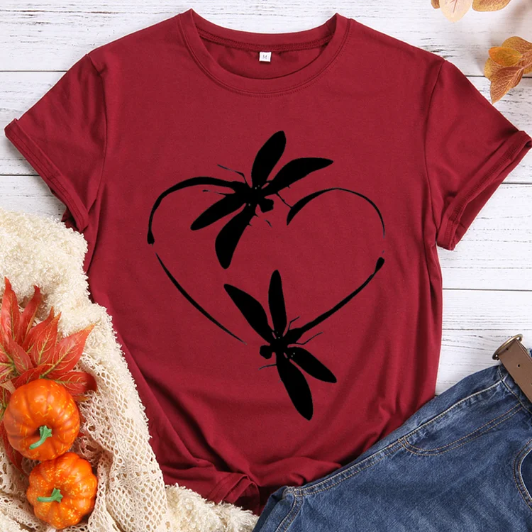 Look, Dragonflies Are Flying Here Round Neck T-shirt