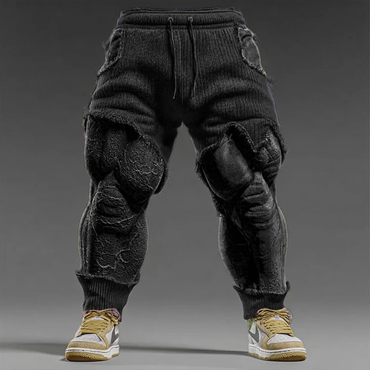 Men's Christmas Muscle Line Art Ripped Sports Pants