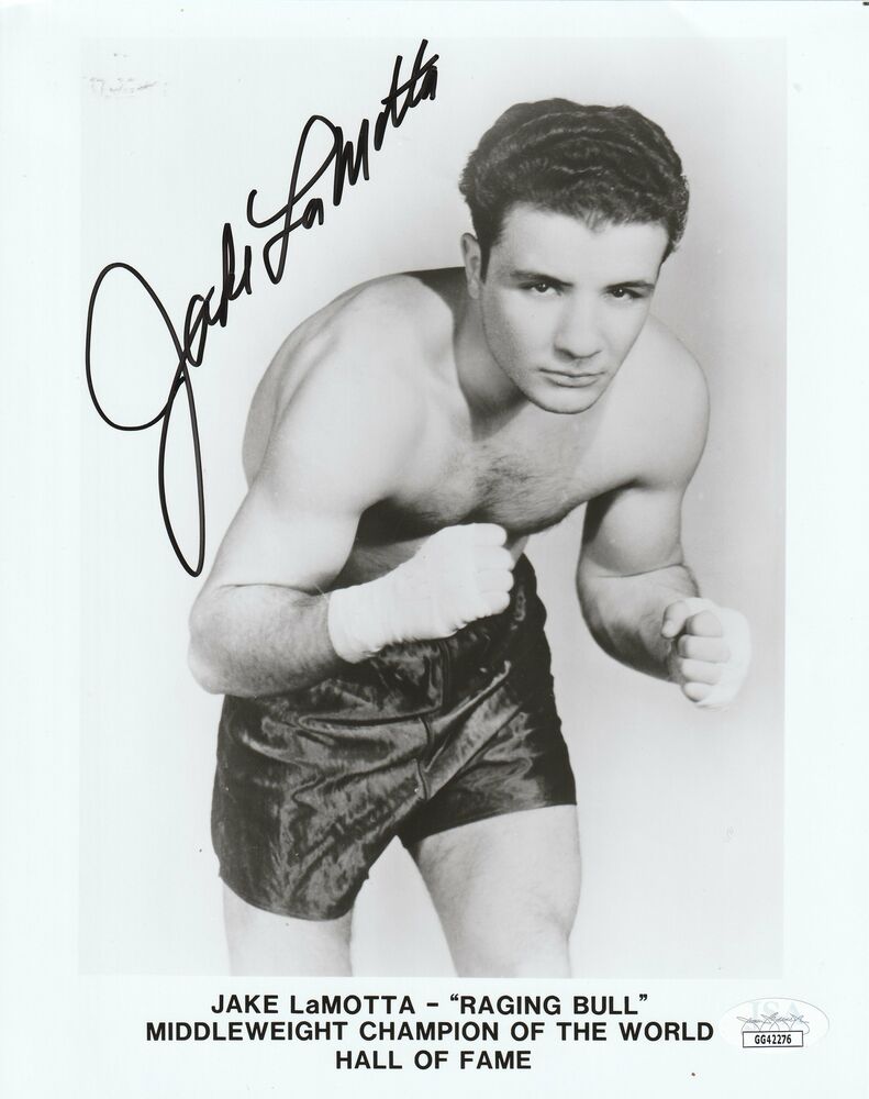 Jake LaMOTTA Autograph 8x10 B&W Photo Poster painting Boxing Signed  Pose 2