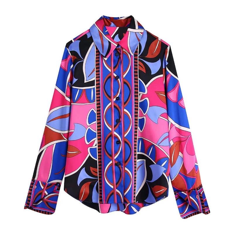 TFMLN 2PCS Women Fashion Bermuda Printed Blouses+ Skirt Set Single Breasted Shirts Tops High Waist Girl Casual Outfits