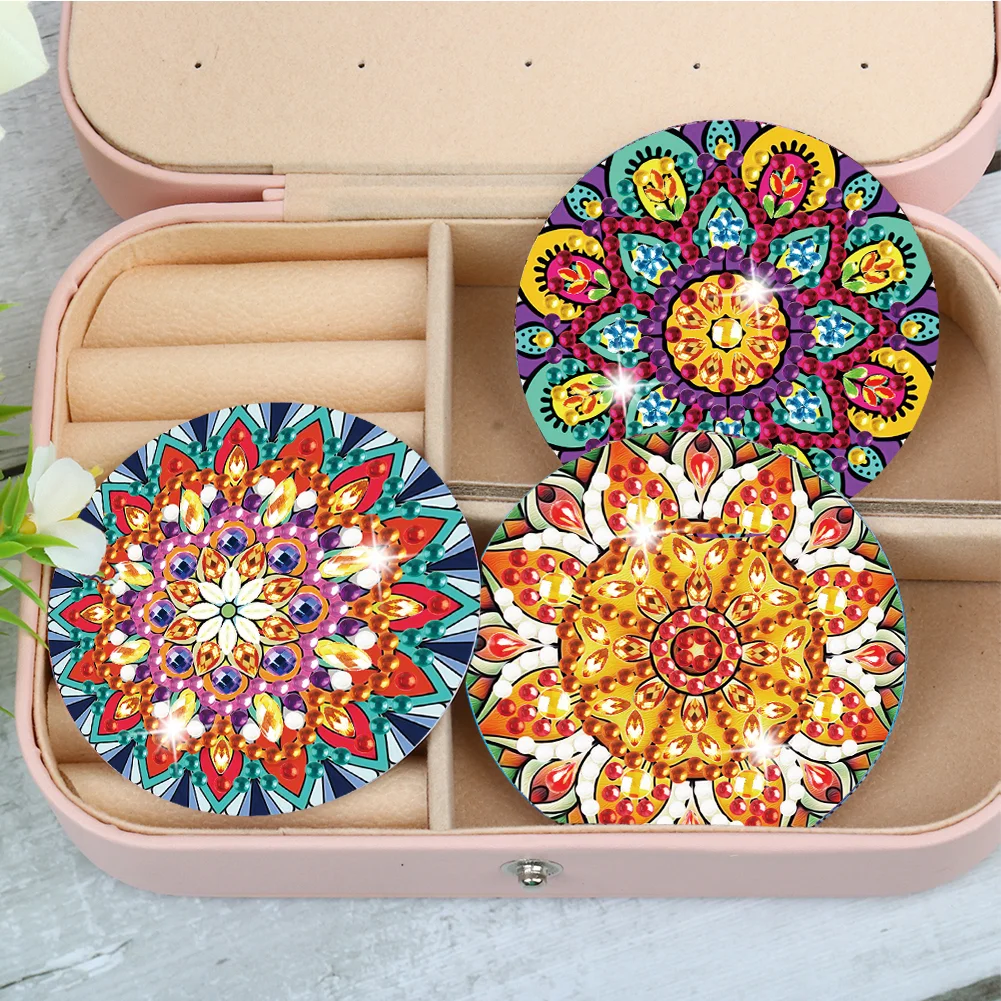 3pcs Diamond Painting Makeup Mirror Portable DIY Datura for Girl