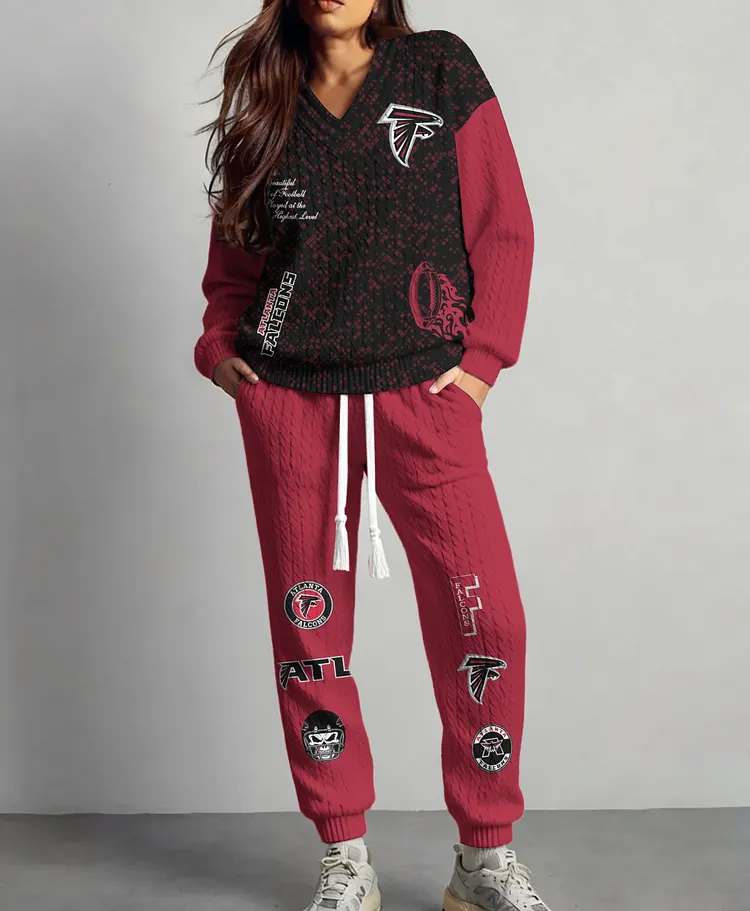 Atlanta Falcons  Classic All-Season Long Sleeve V-Neck Pullover Sweater & Pants Set
