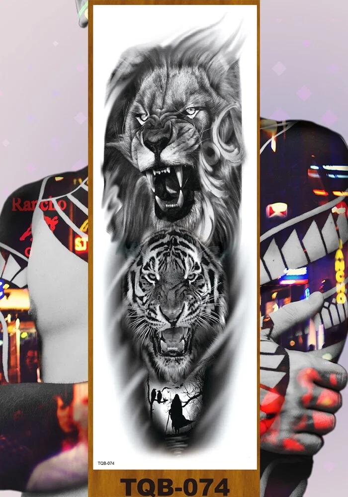 Full Flower Arm Temporary Tattoo Stickers Man Woman Girl Body Leg Fake Tatoo Sexy Fox Bear Owl Cheetah Tiger Timberwolves Lion