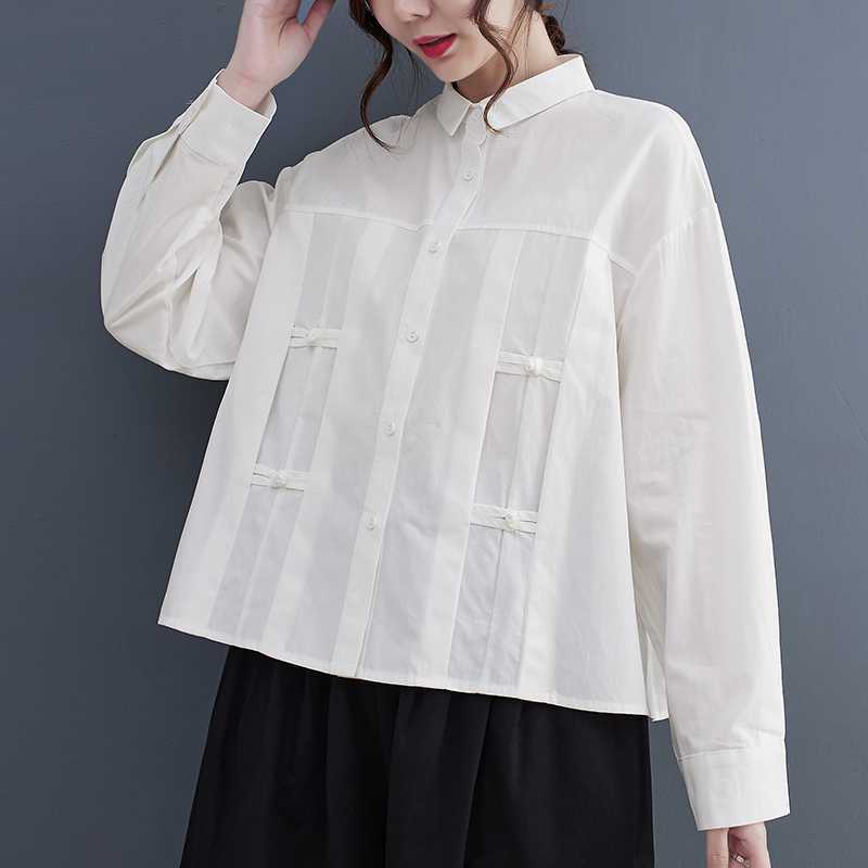 Vintage Solid Color Pleated Long Sleeve Shirt