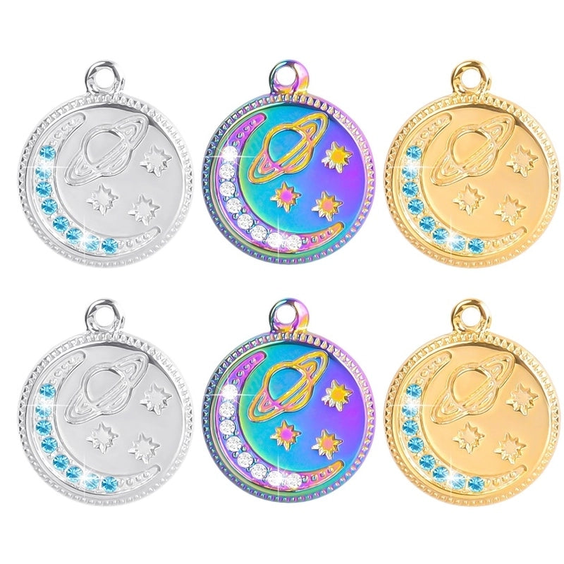 304 Stainless Steel 18K Gold Plated Basic Modern Style Classic Style Plating Inlay Geometric Moon Planet Rhinestones Pendant Necklace