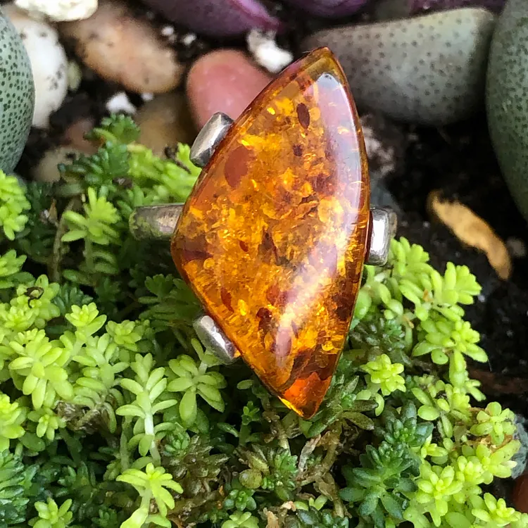Sterling Silver Ring set with Baltic Amber Size 8 3/4