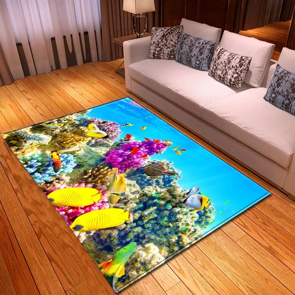 3D Ocean World Living Room Carpet Children Rug Kids Room Decoration Large Carpet Home Non-slip Hallway Bedroom Floor Bedside Mat