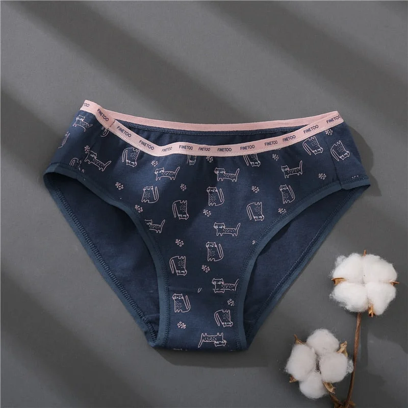 FINETOO Women 1Pc/2Pcs Cotton Panties Female Print Briefs Sexy Low-Rise Underpants Girls Cute Plus Size M-2XL Intimates Lingerie