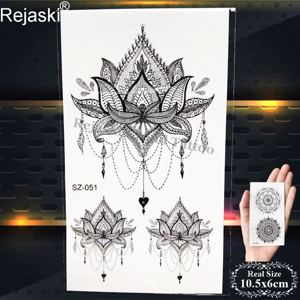 Rejaski Black Temporary Tattoo Stickers Women Iceberg Arm Geometry Waterproof Tatoos Men Mountain Fake Tattoo 3D Summer Style