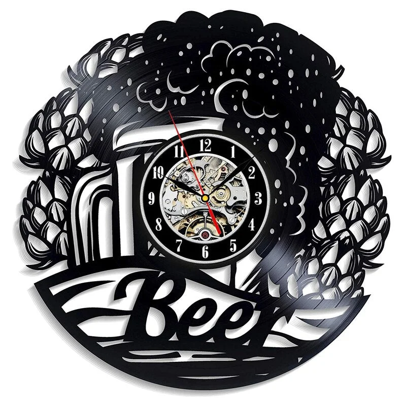 Beer Vinyl Record Wall Clock Modern Design Decorative Bar 3D Watch A Bottle of Beer Vintage Vinyl Wall Clocks Home Decor