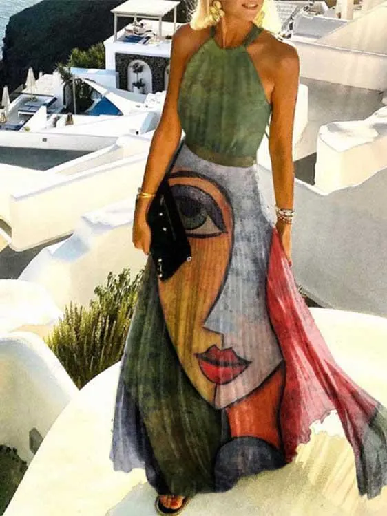 Halter Abstract Printed Beach Dress