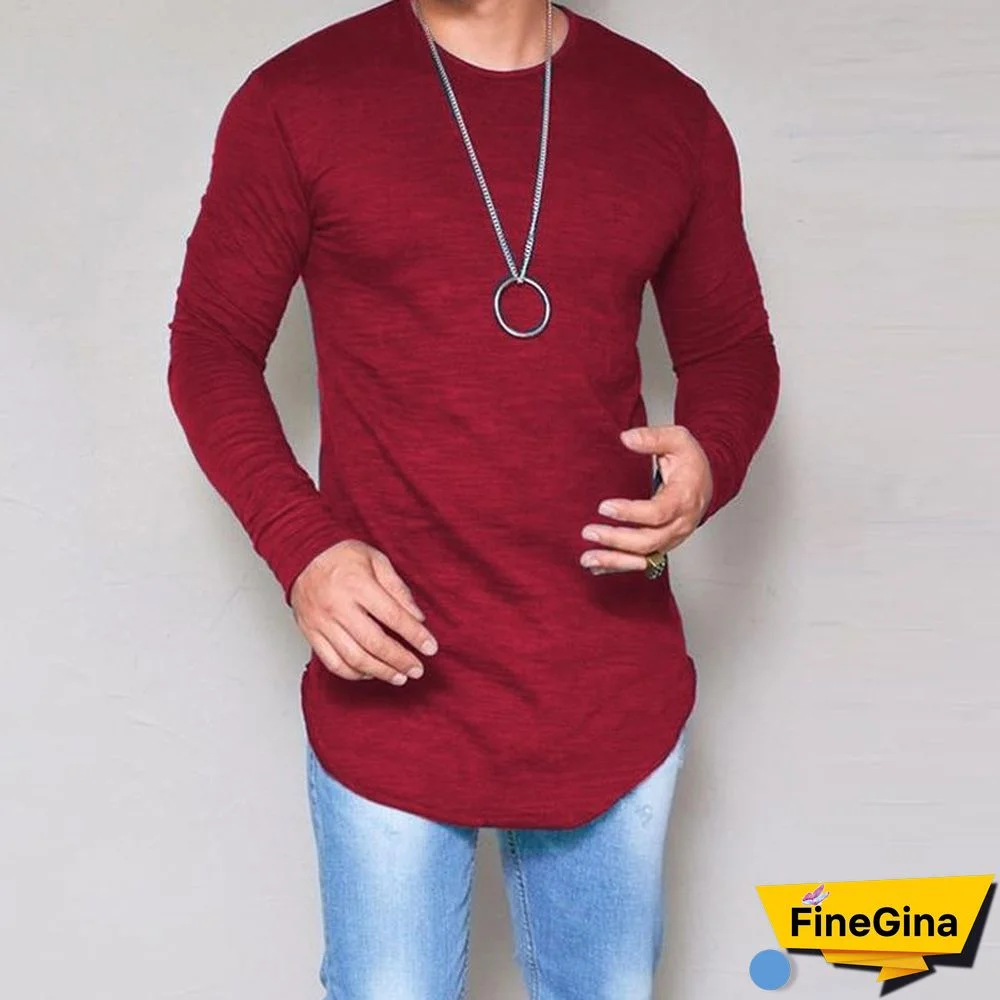 Plus Size Fashion Casual Slim Elastic Soft Solid Long Sleeve Men T Shirts Male Fit Tops Tee