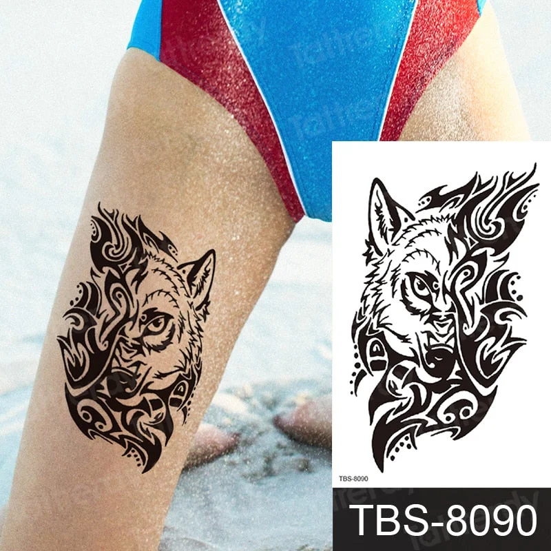 temporary tattoos men women arm shoulder tattoos sleeve traibal wolf owl scorpion male tattoos sticker black henna decal