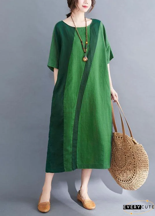 Handmade Green O-Neck Patchwork Summer Vacation Dresses Half Sleeve
