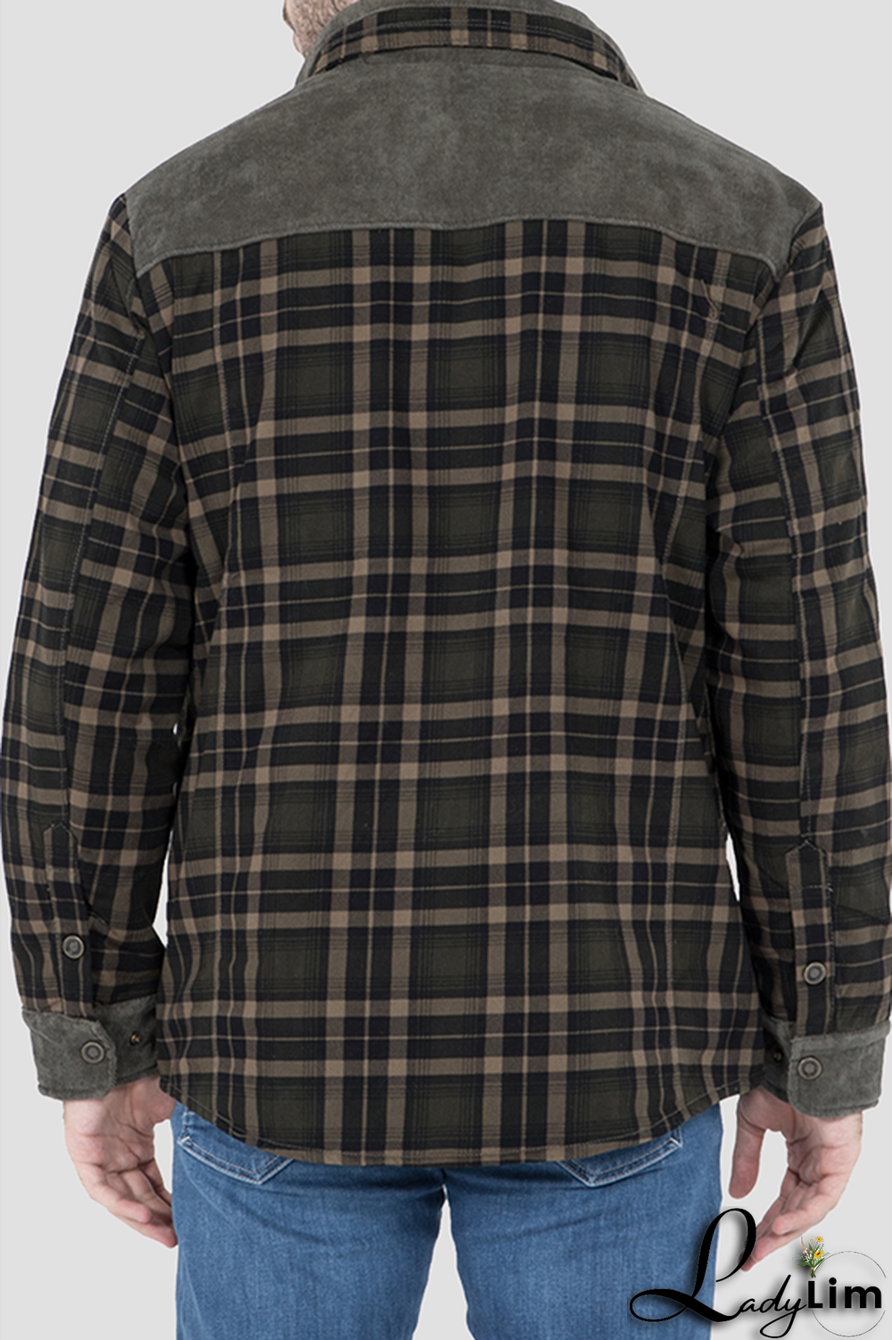 Dark Green Casual Plaid Split Joint Buckle Turndown Collar Outerwear