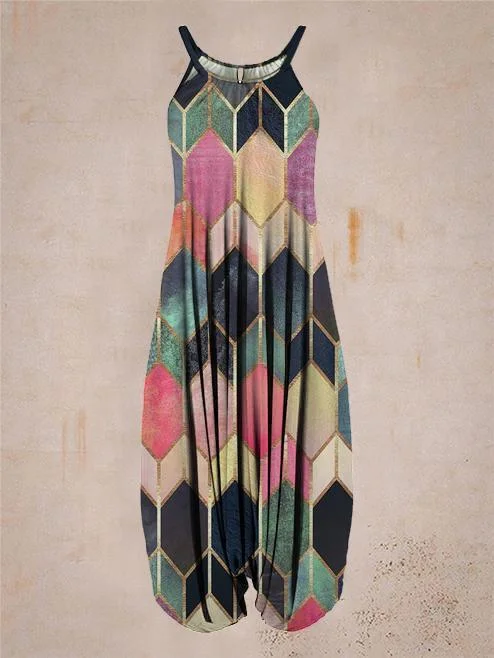 Women's Geometric Pattern Print Sleeveless Harem Jumpsuit