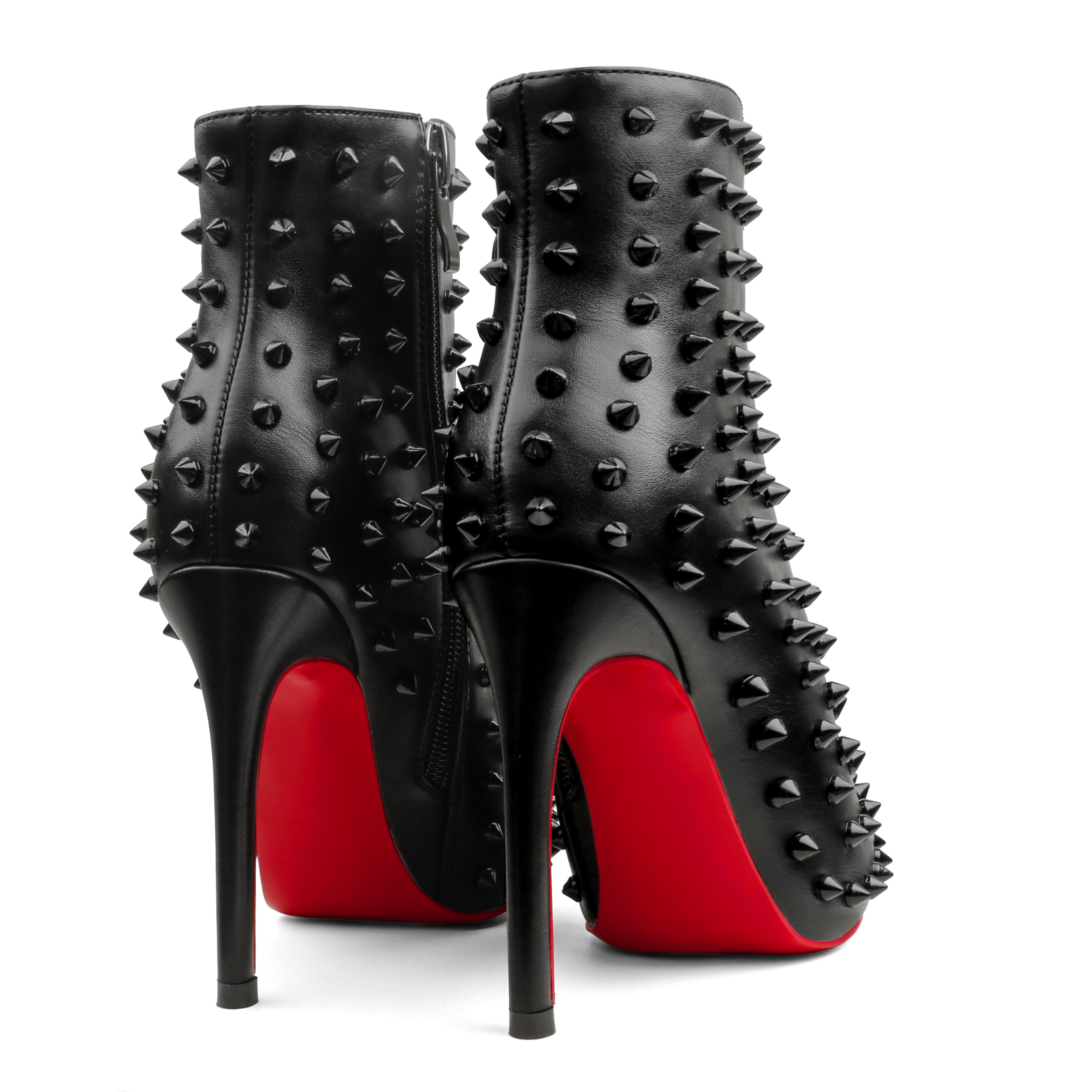100mm/120mm Women's Ankle Boots with Rivets Closed Pointed Toe Stilettos Red Bottom Boots-vocosishoes