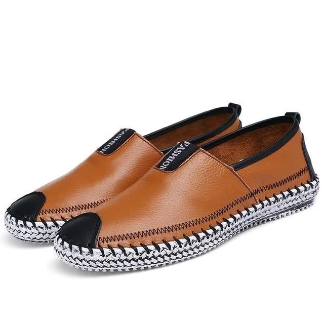 Men Breathable Comfortable Split Leather Men Loafers Flats Casual Shoes
