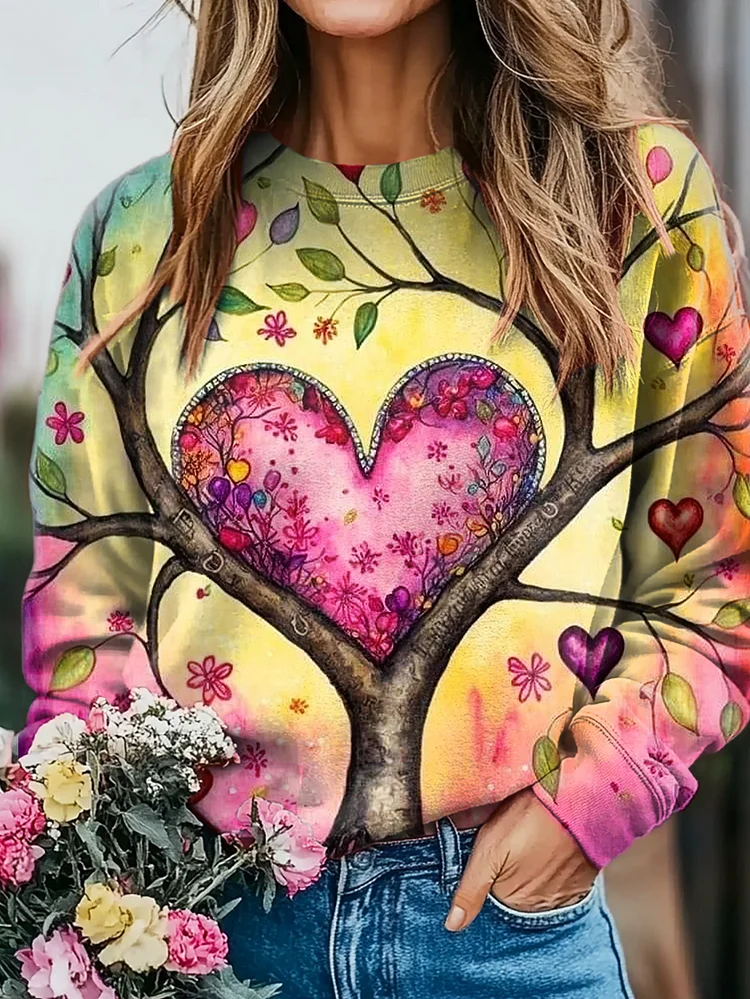 Hippie Tree Love Art Print Casual Sweatshirt