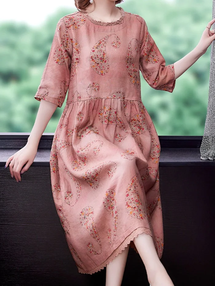 Fashion Floral Cotton Linen Dress