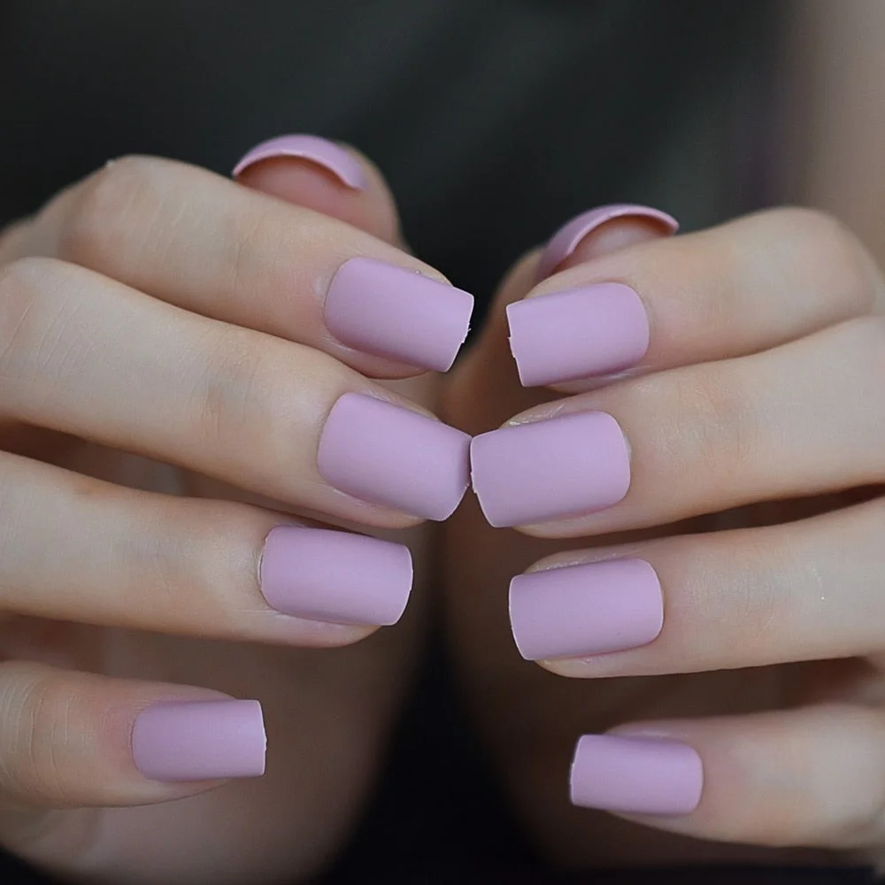 Natural Nude Color Press On Nails Marble White Artificial False Nails Square Short Glossy Pattern Tips with Glue Sticker 113-Nail Inspo