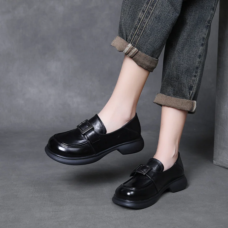Yyvonne Cowhite Retro English Style Happy Shoes Women Spring And Autumn New Casual Small Leather Shoes Single Shoes Women