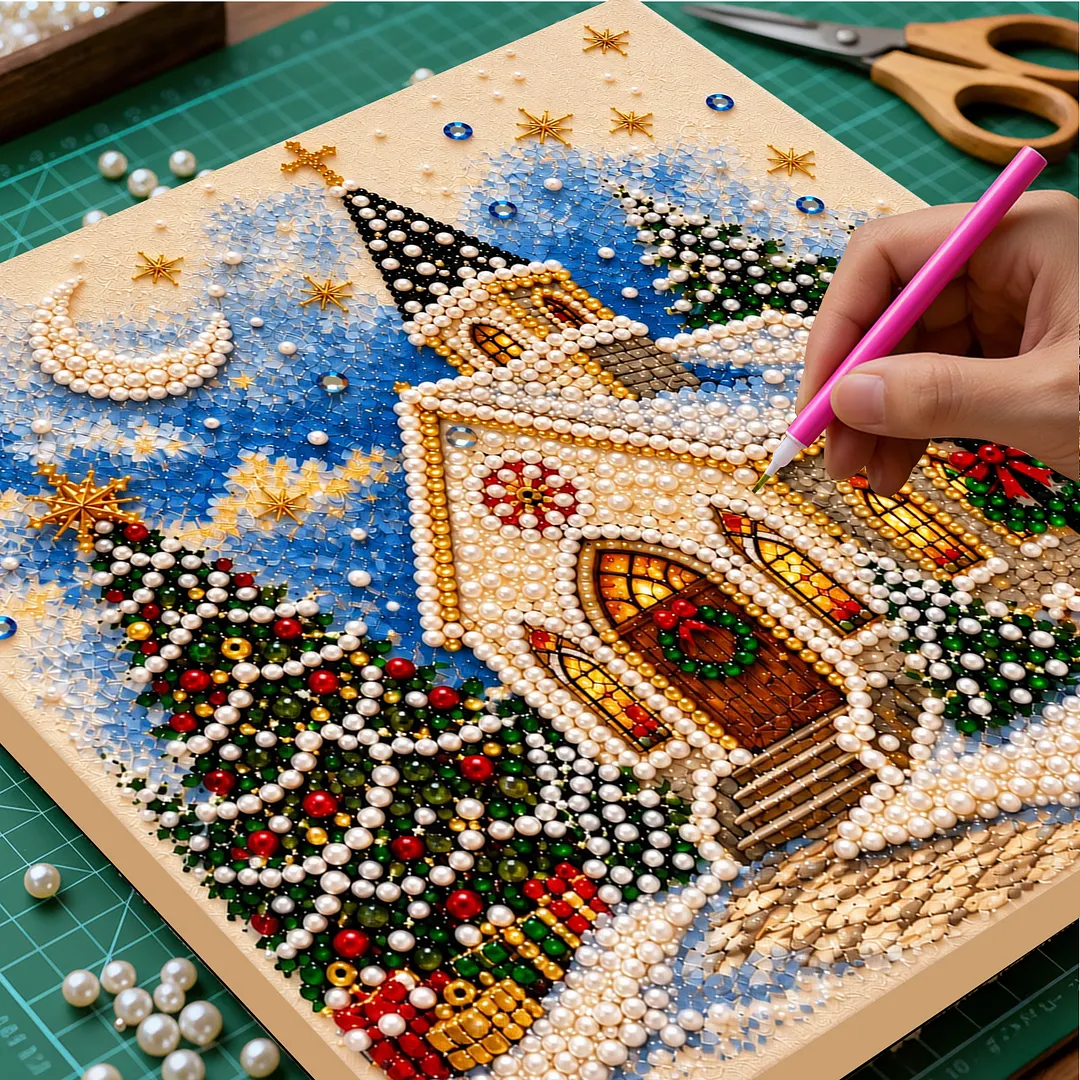 Framed Pearl Painting Kit Christmas Church Art 11.81x11.81in