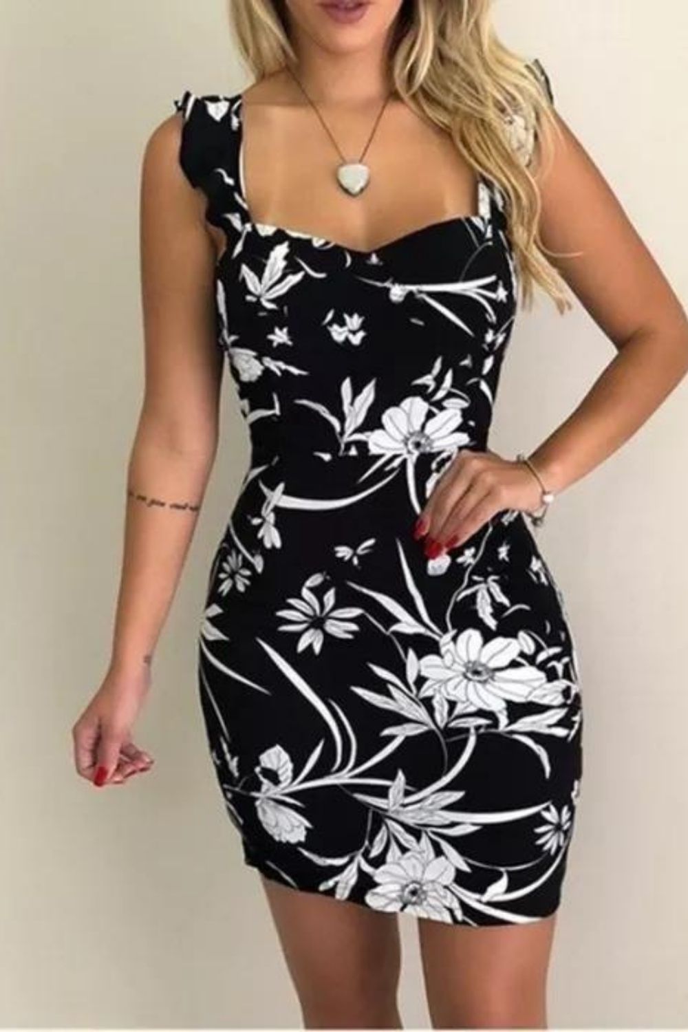 Women Summer Sleeveless Belt Printing Backless Bodycon Dress