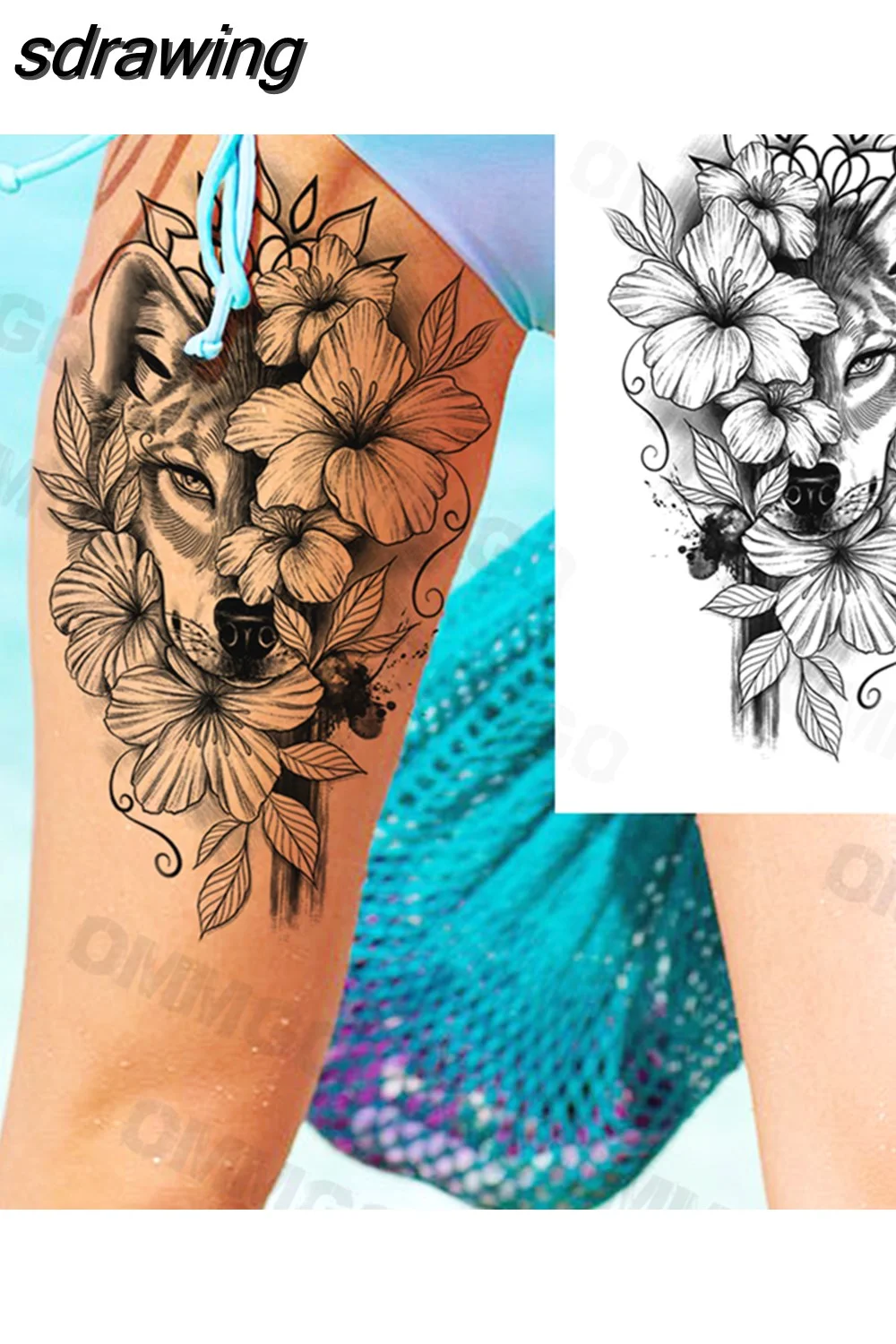 sdrawing Lion Rose Flower Temporary Tattoos For Women Adult Girl Compass Skull Fake Tattoo Arm Thigh Body Art Waterproof Tatoos
