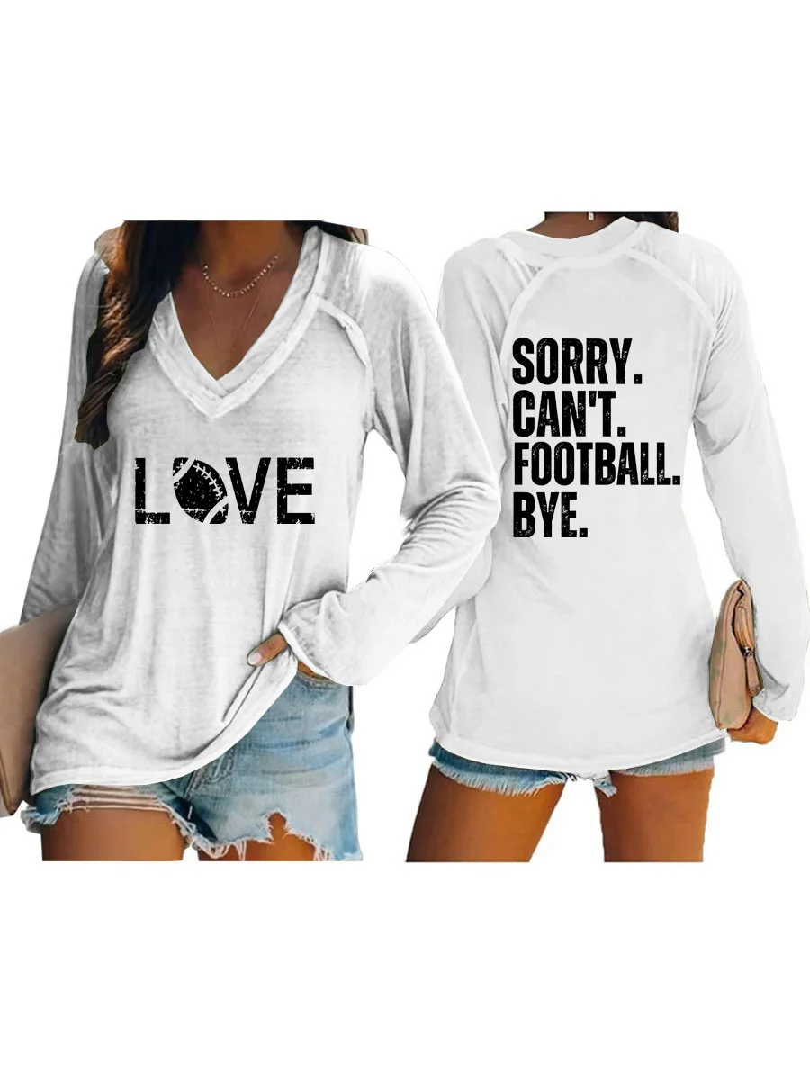 Love, Sorry Can't Football Bye V-neck Long Sleeve T-shirt