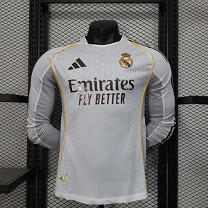 2025/2026 Long Sleeve Player Version Real Madrid Home Football Shirt1:1 Thai Quality