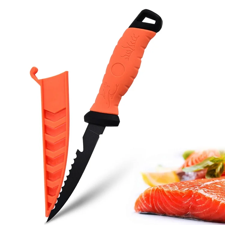 Professional Fish Fillet Knife, Corrosion Resistant Flexible Blade Fishing Boning Knife, High Carbon Steel Kitchen Knife with Polypropylene Handle (Orange)