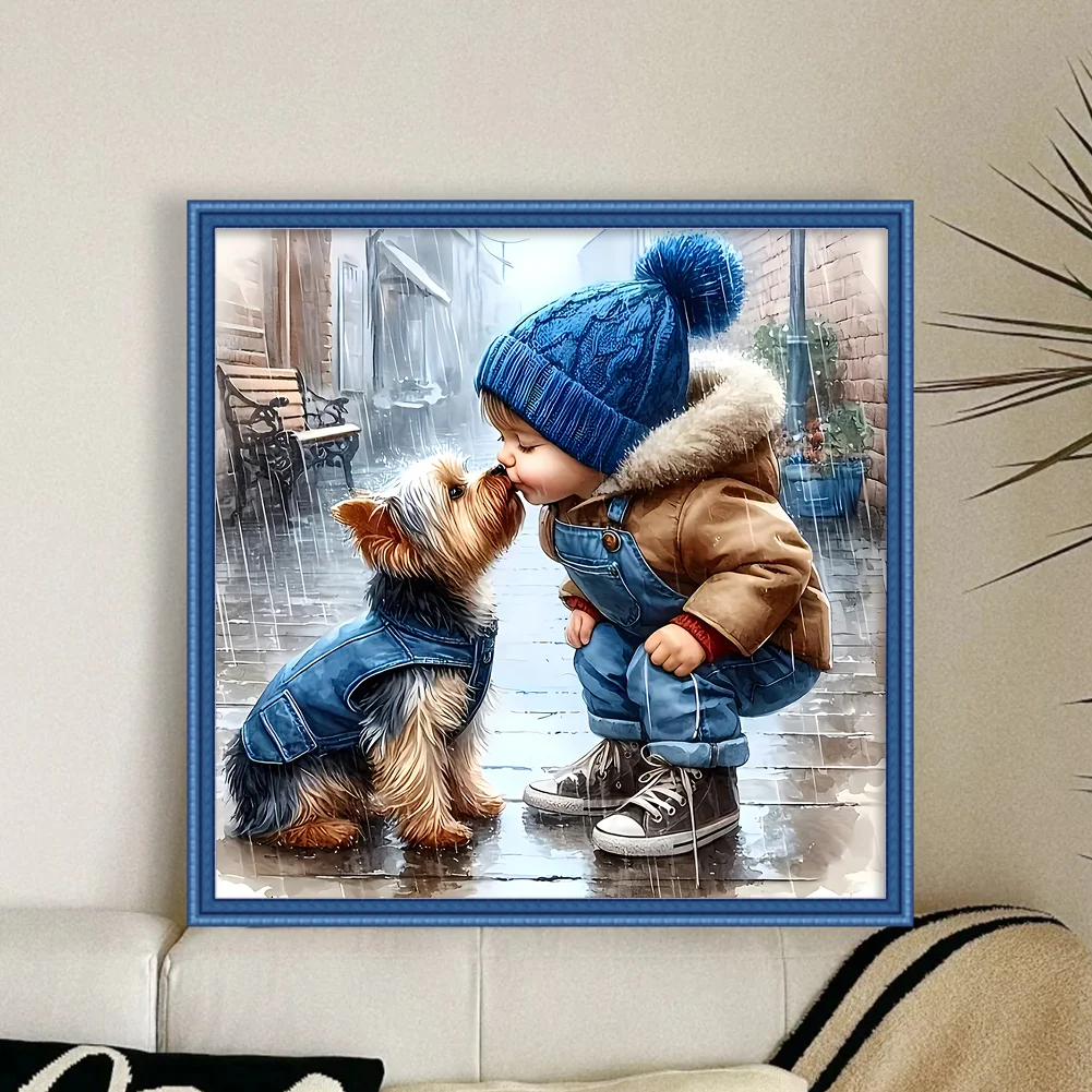 11CT Full Stamped Cross Stitch - Boy And Puppy (40*40cm)