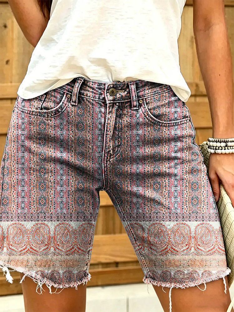 Women's Vintage Floral Print Denim Shorts