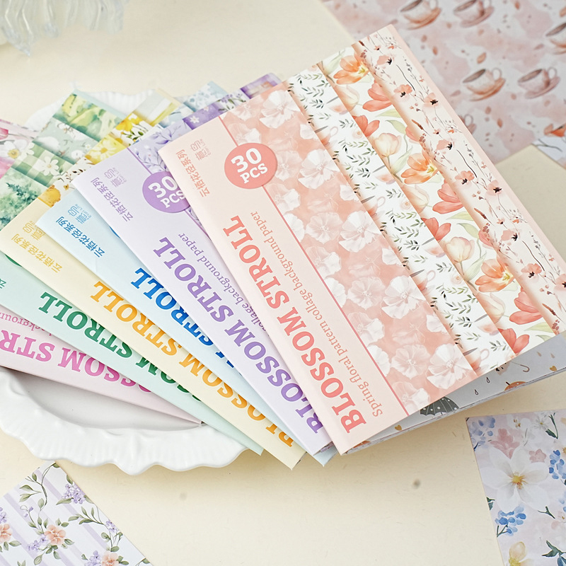 소재: 종이 - 구름에 젖은 꽃길 시리즈 빈티지 식물 꽃무늬