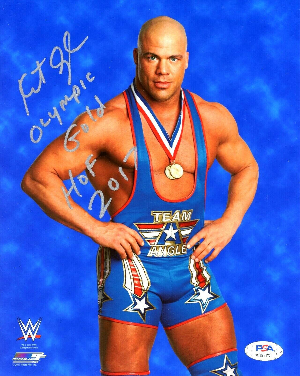 WWE KURT ANGLE HAND SIGNED AUTOGRAPHED 8X10 Photo Poster painting WITH PROOF AND PSA COA 4