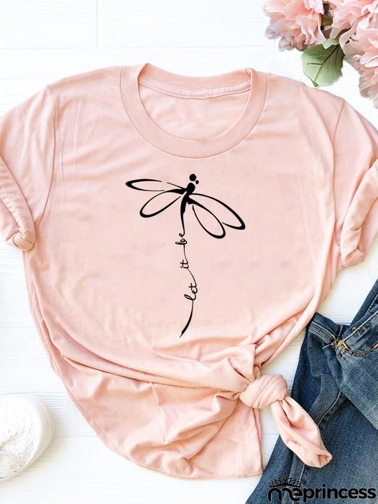 Women Fashion Base Letter Sunflower Cross Print Round Neck Short Sleeve T-Shirt