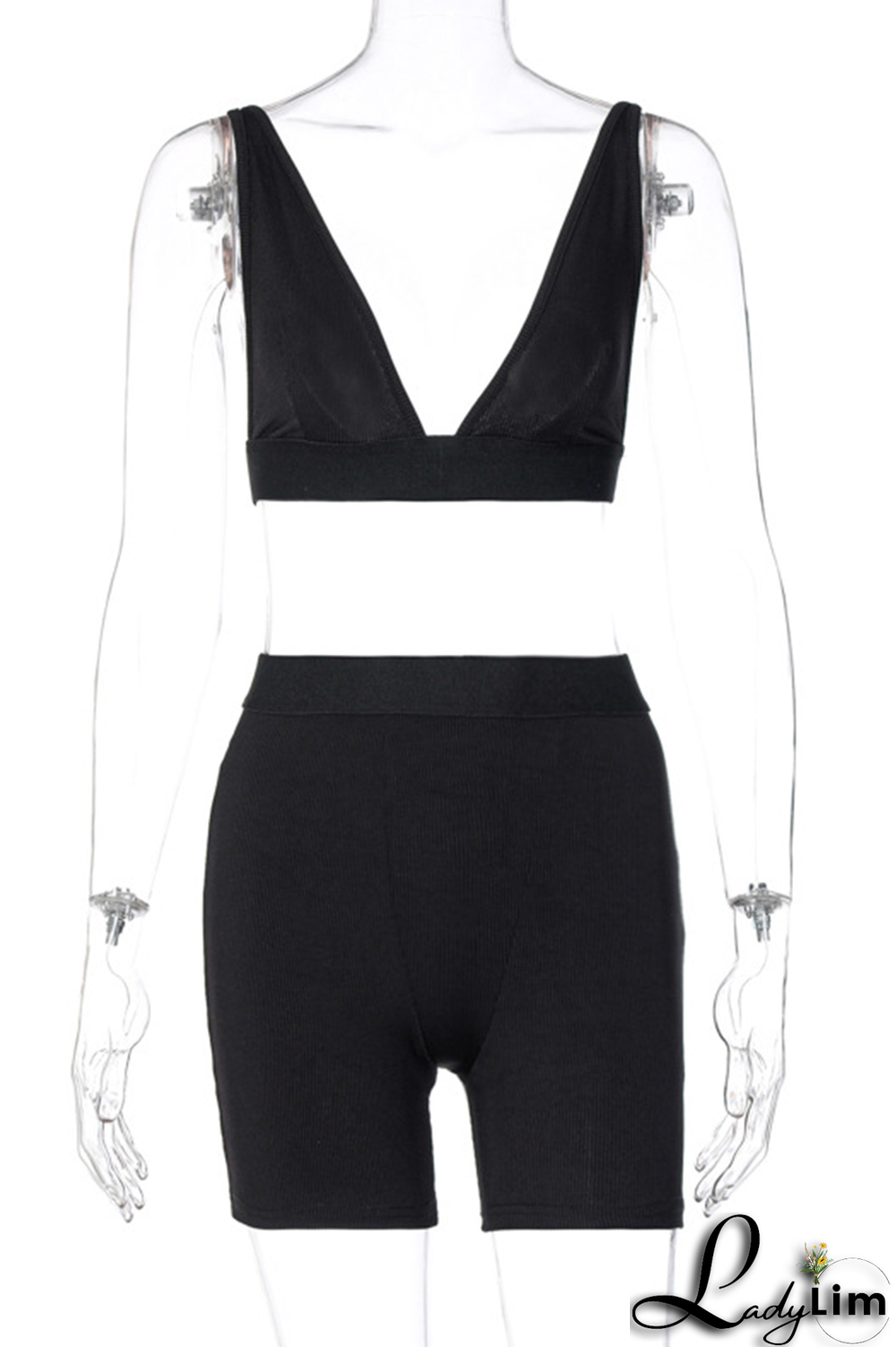 Grey Sexy Solid Split Joint V Neck Sleeveless Two Pieces