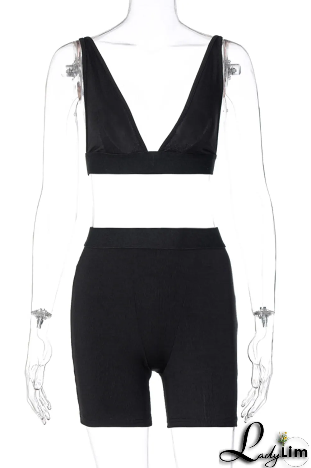 Grey Sexy Solid Split Joint V Neck Sleeveless Two Pieces