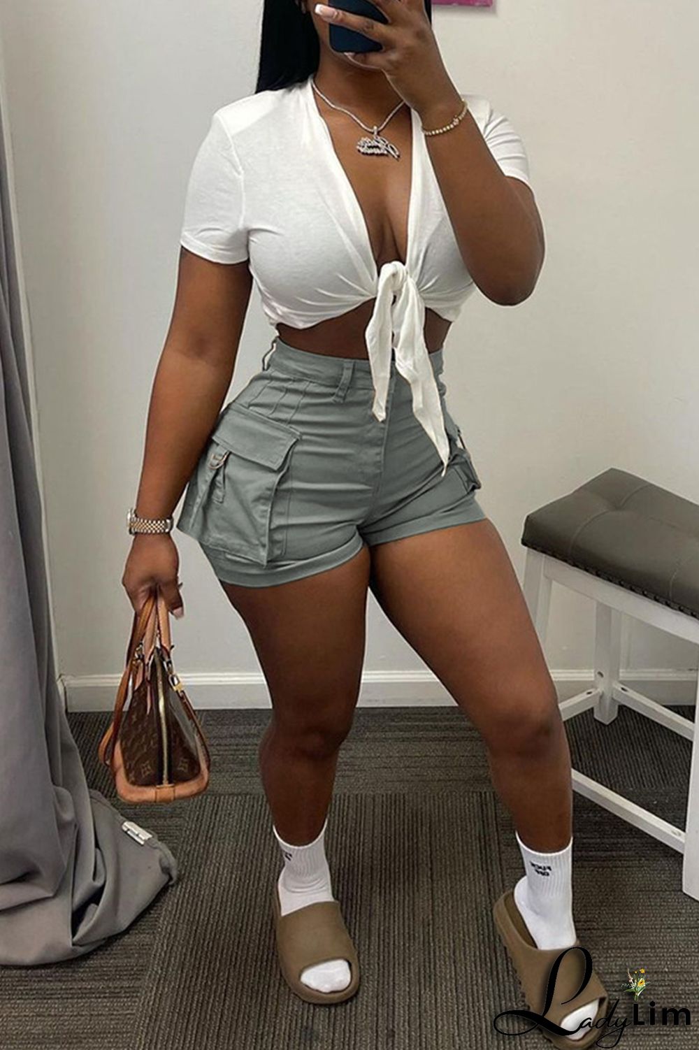 Pink Fashion Casual Solid Patchwork Regular High Waist Shorts