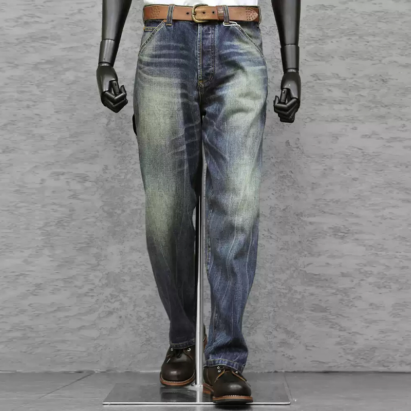 Men's Washed Distressed Loose Lumberjack Wide-Leg Jeans